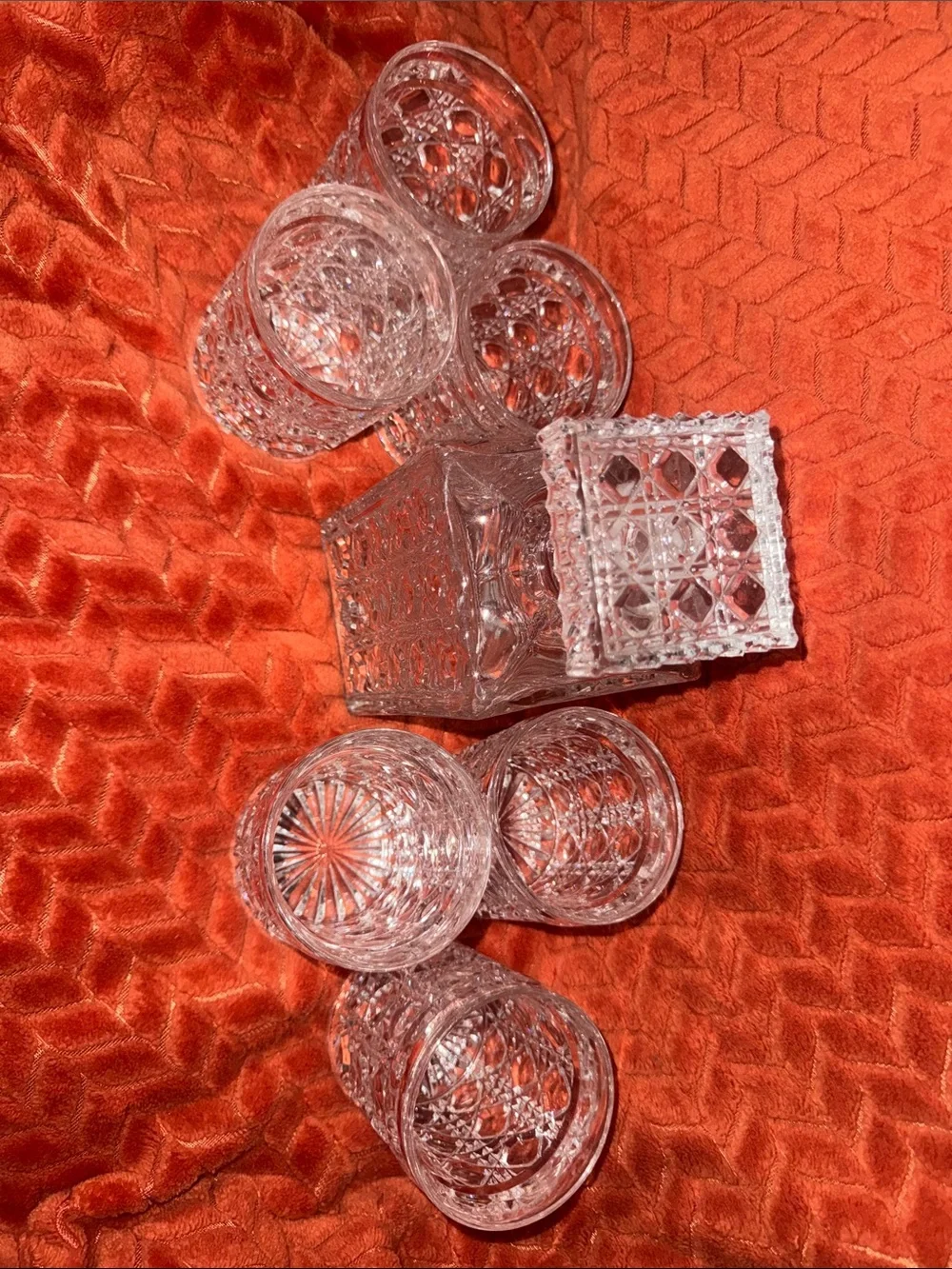 Rare Vintage Heavy Cut Crystal Decanter & 6 Tumblers Bar Set Luxury